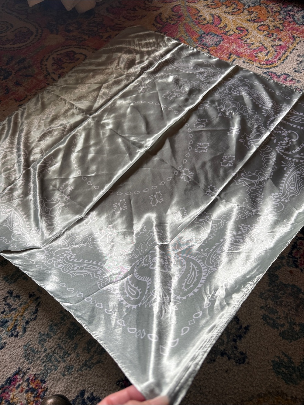 Silky Paisley large square scarf in silvery seafoam